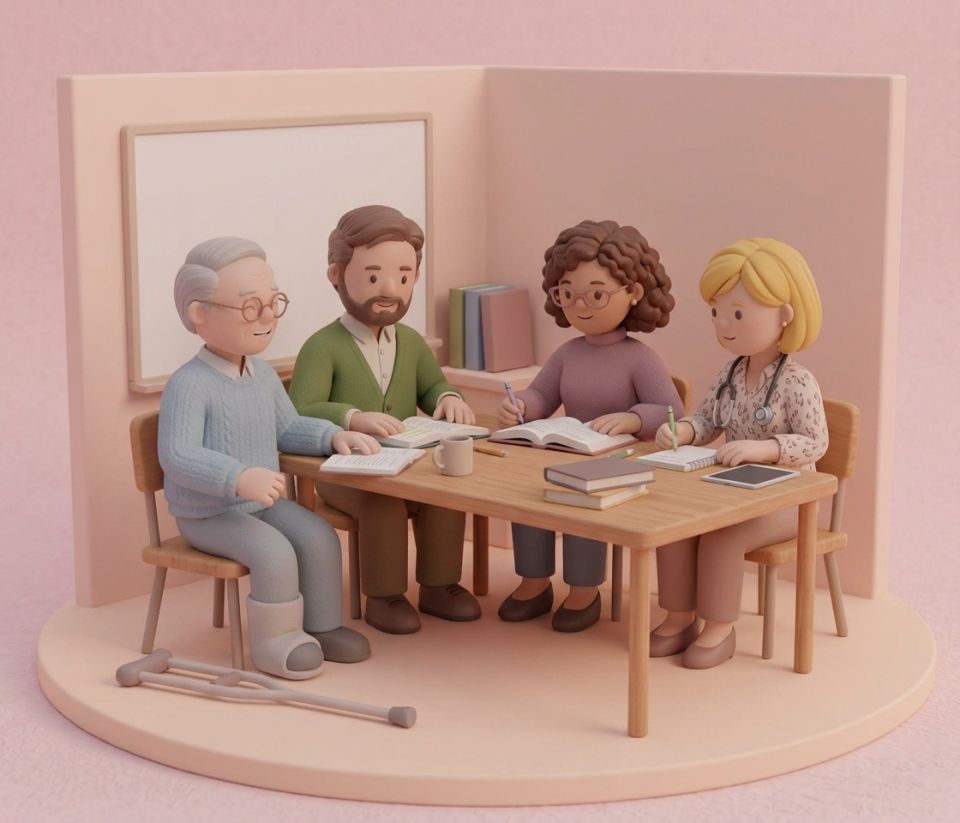 Cuidadora de idosos lendo com uma idosa em casa